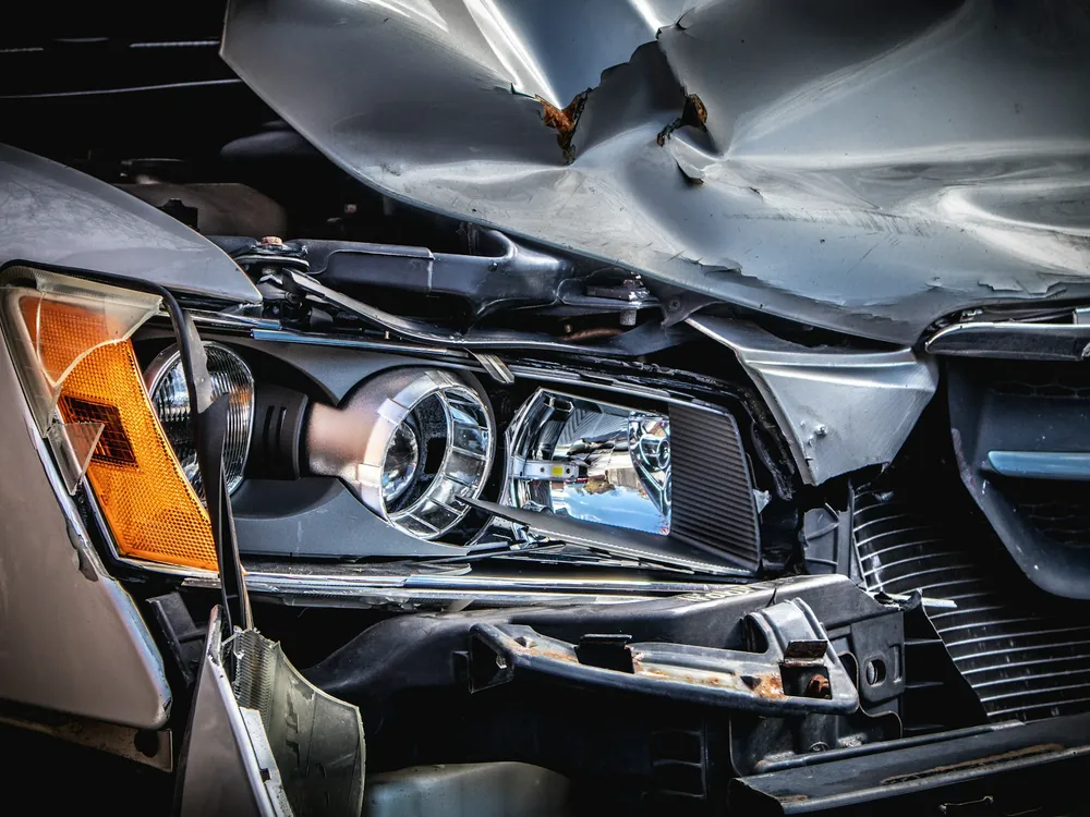 A car with front-end damage
