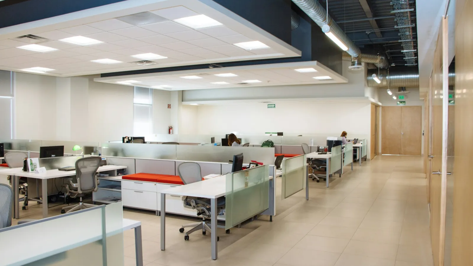 An open office with rows of desks