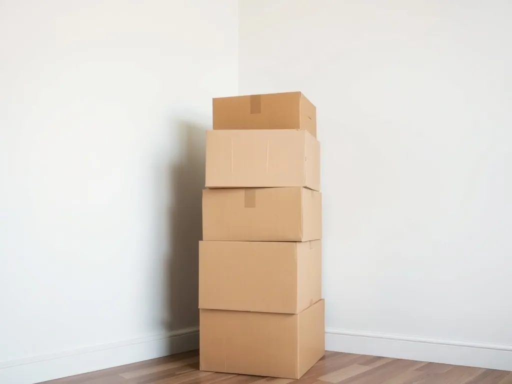 Stacked cardboard boxes in an empty room