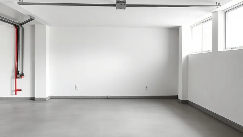 A tidy empty garage with a swept concrete floor