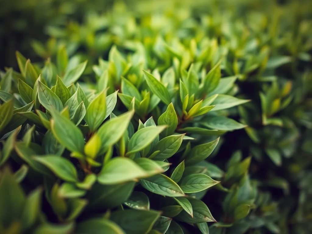 Neatly trimmed hedge leaves close up