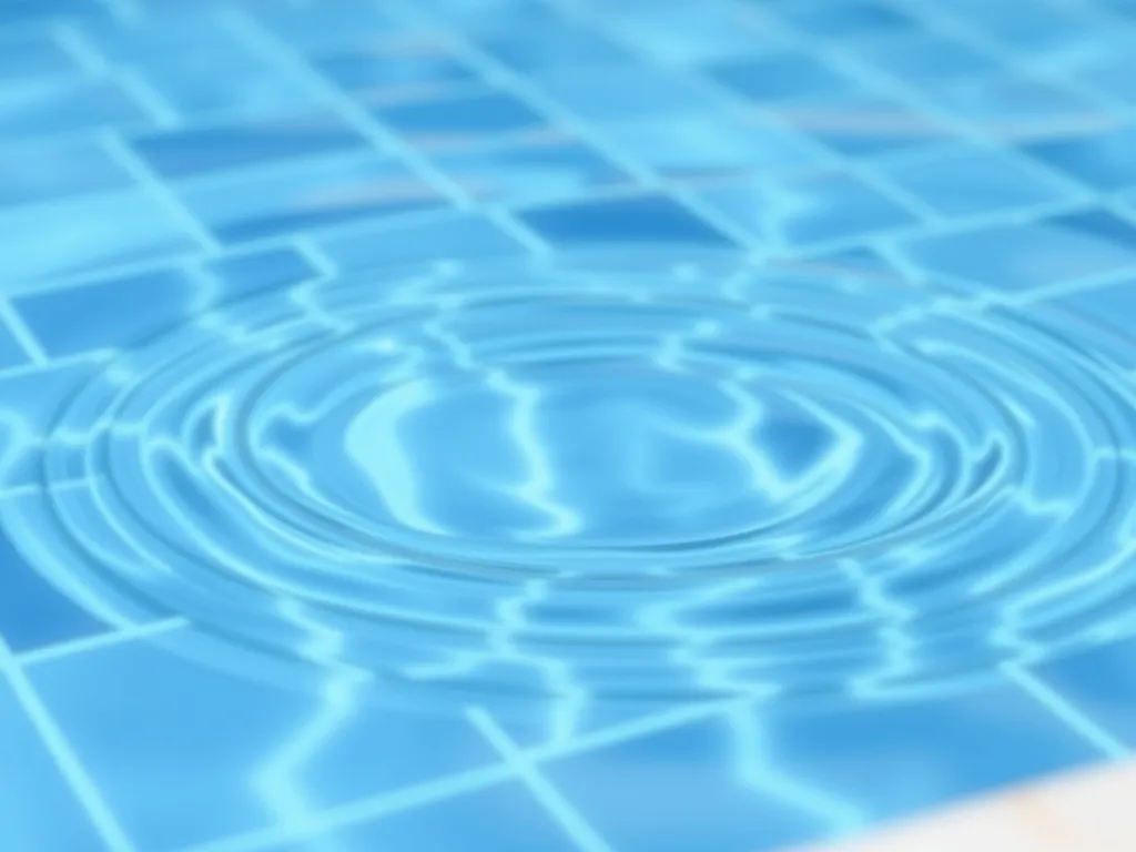Clear pool water rippling over blue tiles
