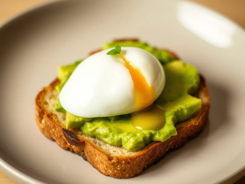 Avocado toast with a poached egg on a plate