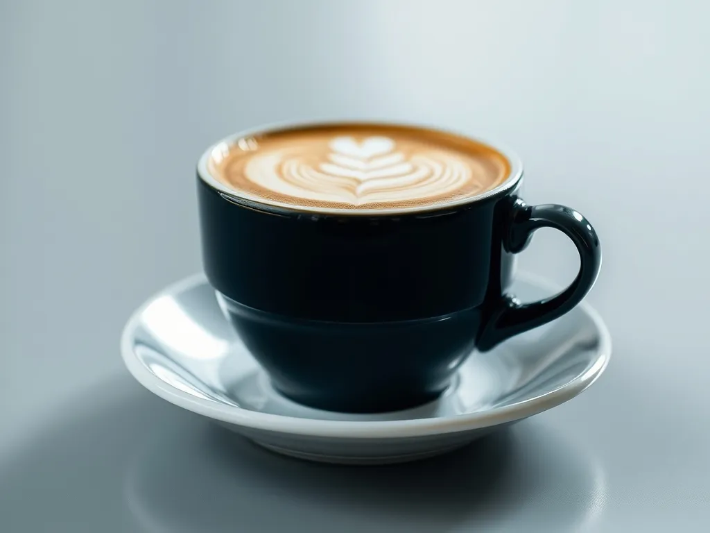 Latte art in a ceramic cup on a saucer