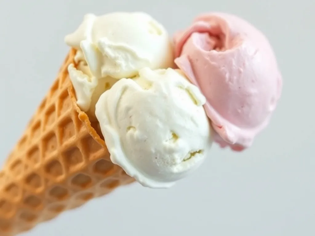A waffle cone with two scoops of ice cream