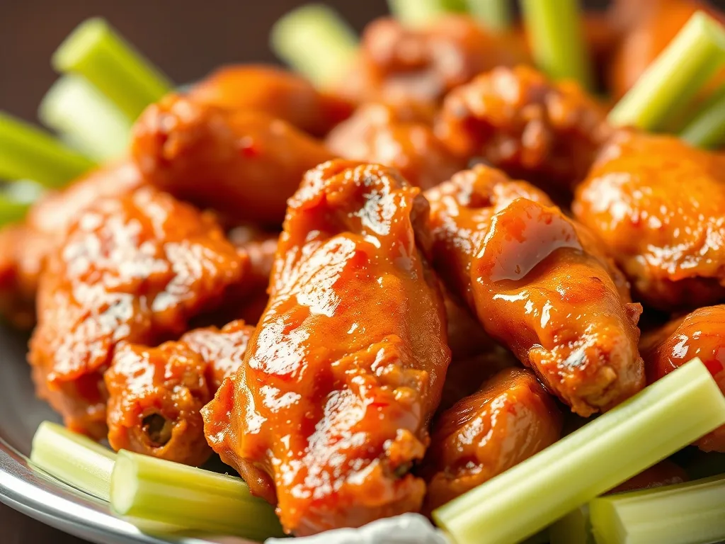 A platter of chicken wings with celery