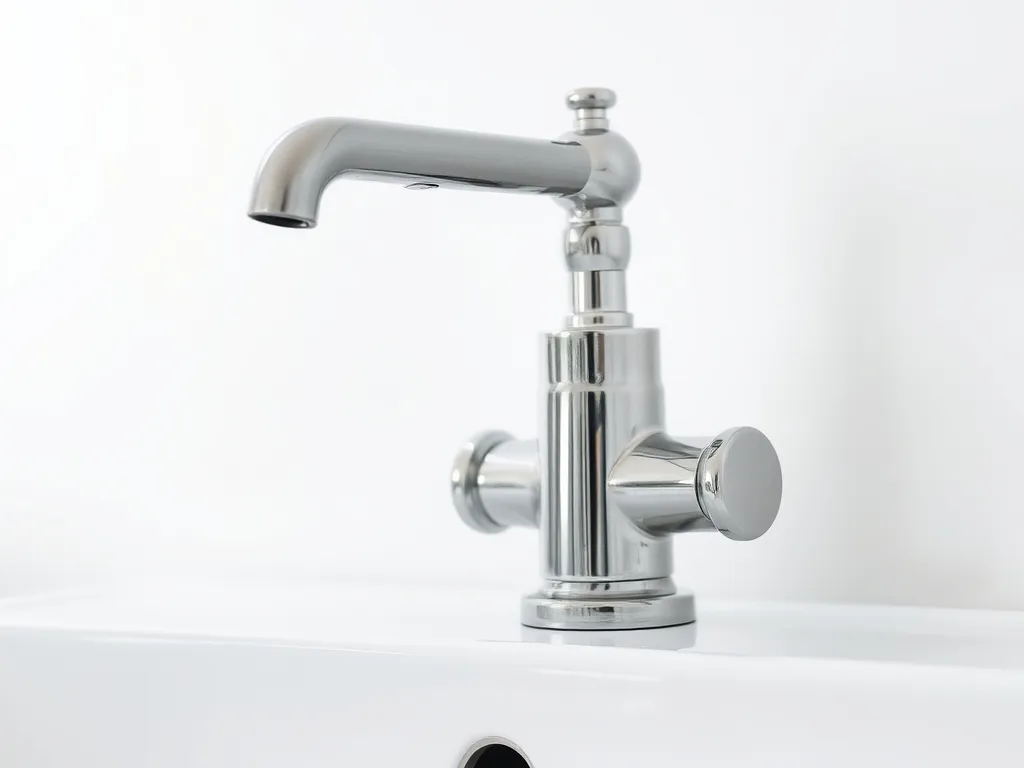 A chrome faucet over a white sink