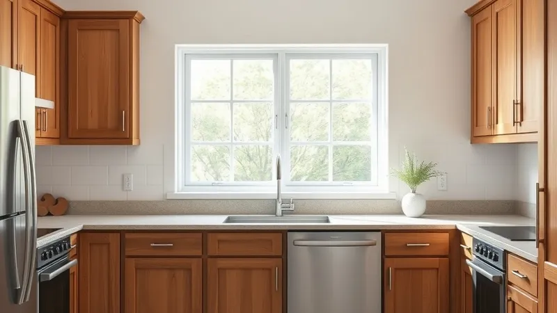 A bright renovated kitchen with wood cabinets and a stone counter